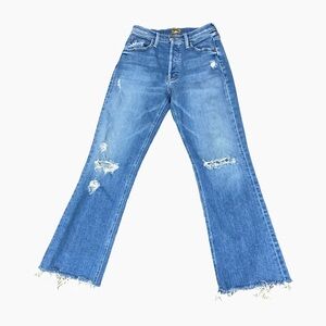 MOTHER Blue Distressed Flare Jeans